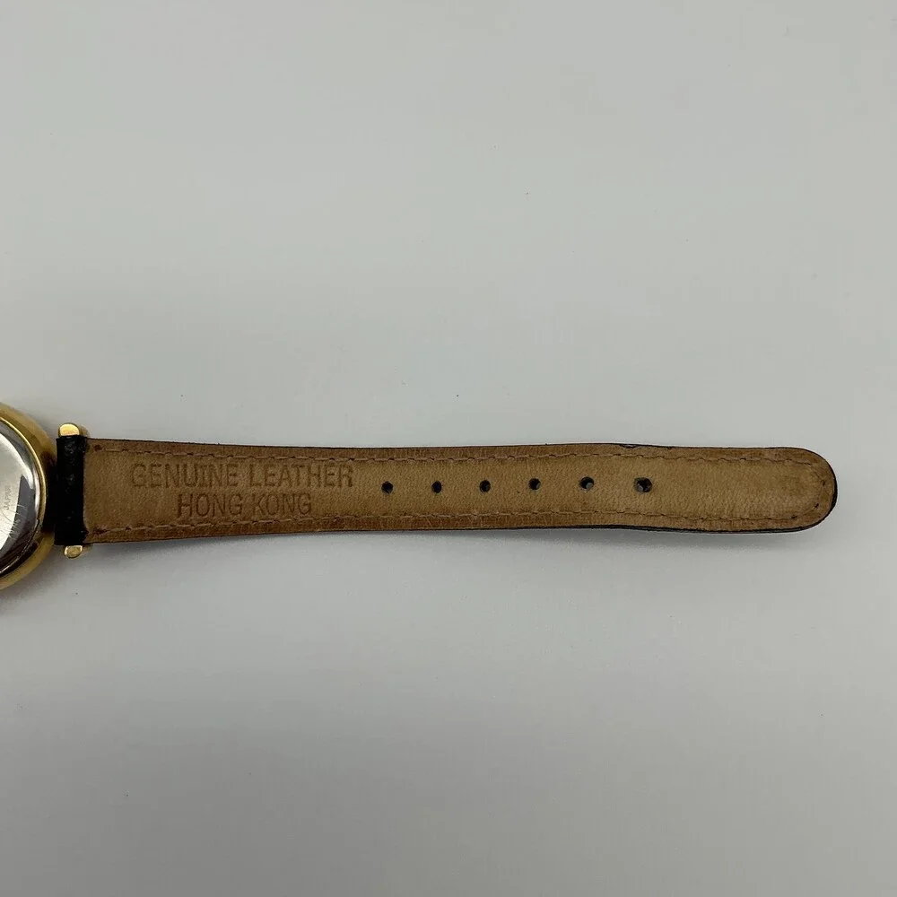 Vintage Fossil PC-7380 Women Watch 26mm Rivoli Crystal Black Leather New Battery
